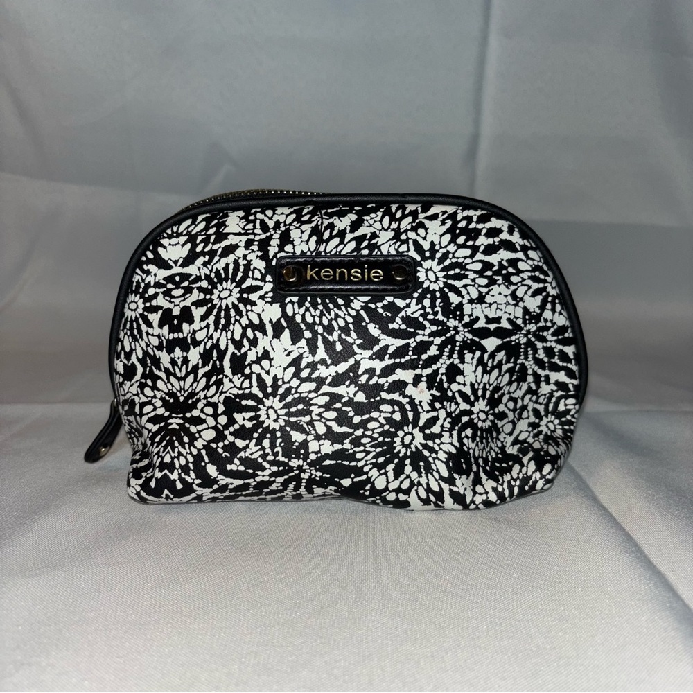 Kensie Womens Black & White Cosmetic Toiletries Case Pouch